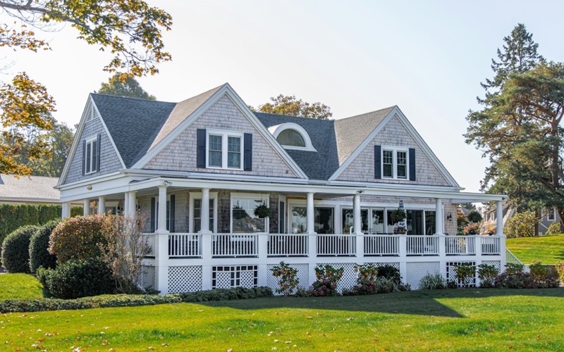 A family home with a wide front porch